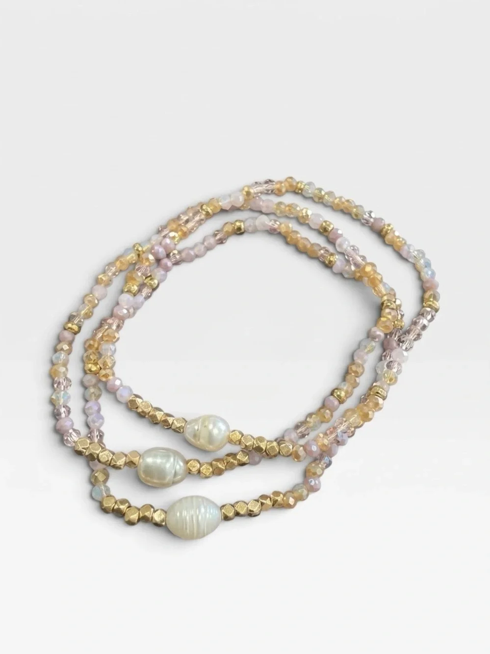 Mandalay & Co. Freshwater Pearl Crystal Bead Stacking Bracelet Set Pink Purple